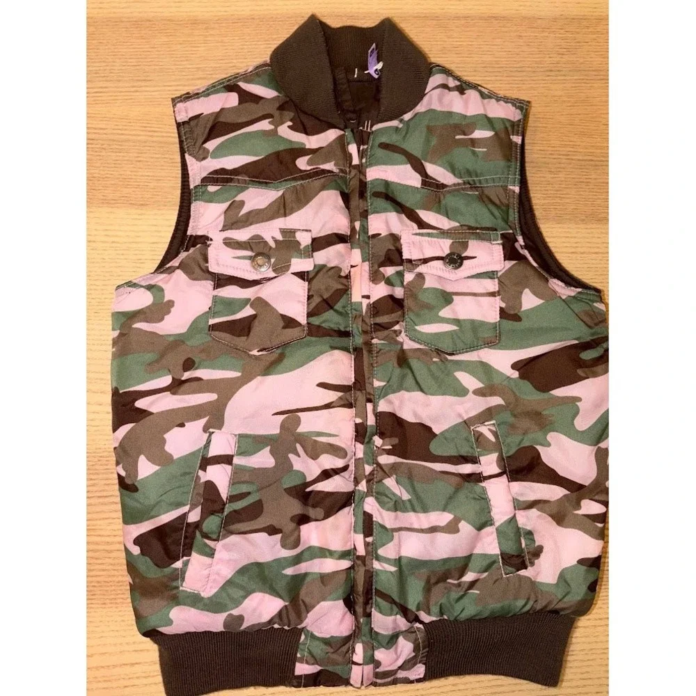 Walls Kids Pink Camouflage Puffer Vest Full Zip Quilted Camo Size 6